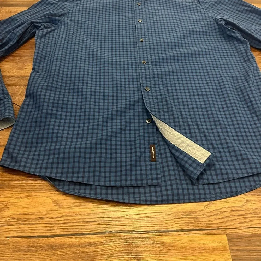Michael Kors men’s blue plaid button down shirt